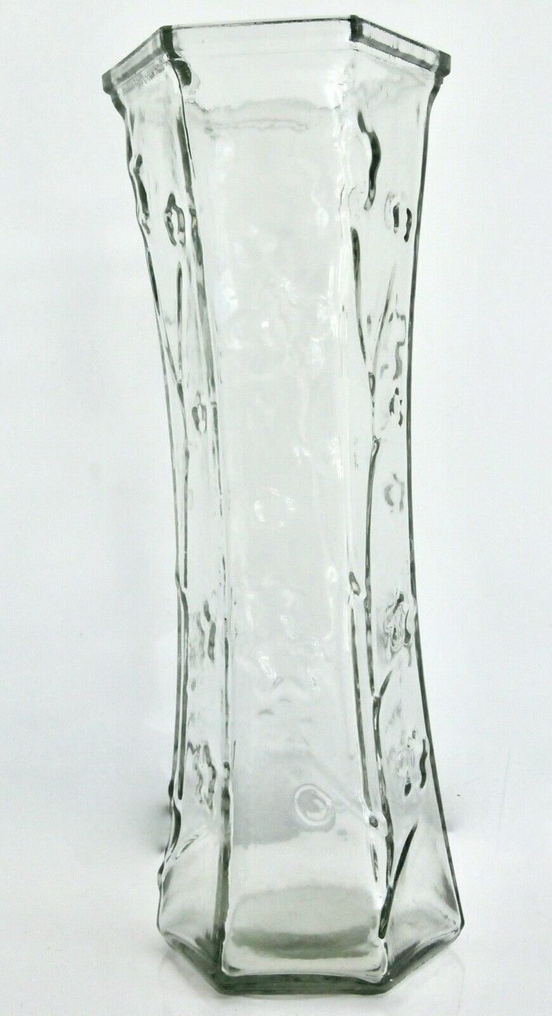 Rocwing Clear Glass Hexagon Vase 30cm High with Prominent Flowers and Plants