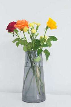 28cm Medium Height Cylinder Shape Clear Grey Glass Flower Vase