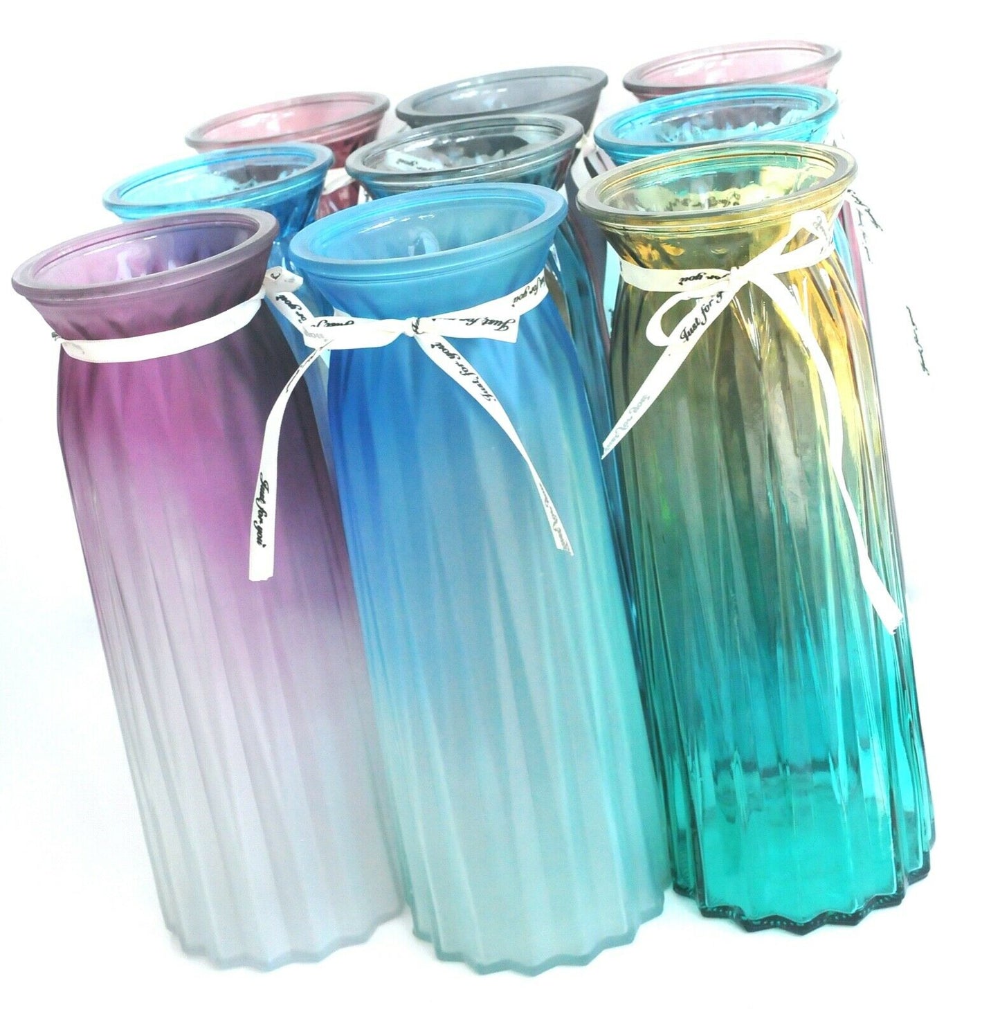 Rocwing 30cm (11.8") High Multicolor Ribbed Glass Vase 9 Color