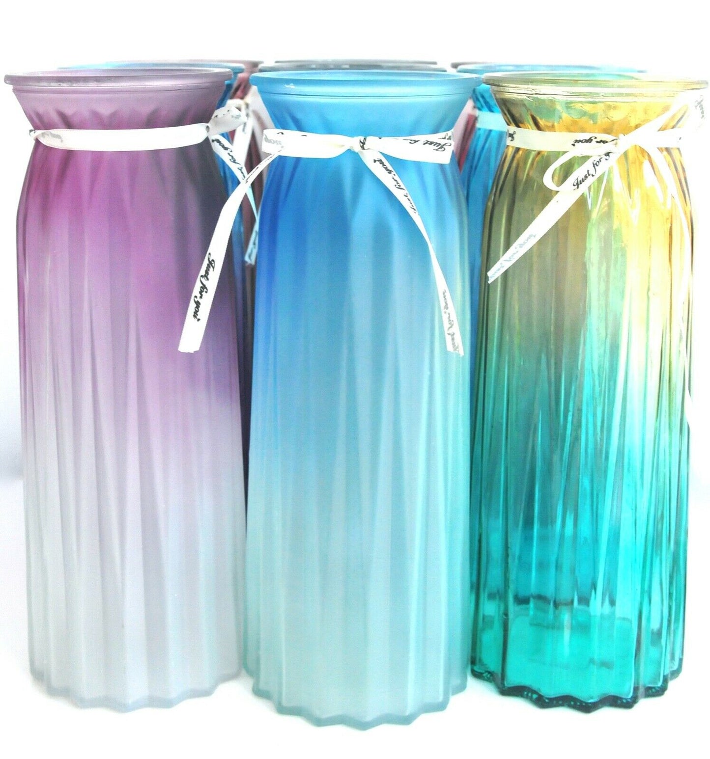 Rocwing 30cm (11.8") High Multicolor Ribbed Glass Vase 9 Color