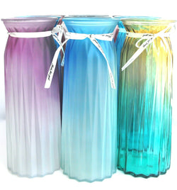 Rocwing 30cm (11.8") High Multicolor Ribbed Glass Vase 9 Color