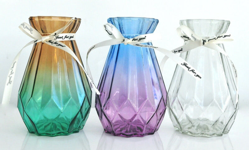 Rocwing Ribbed Glass Vase 15cm High Diamond Shape Multicolor