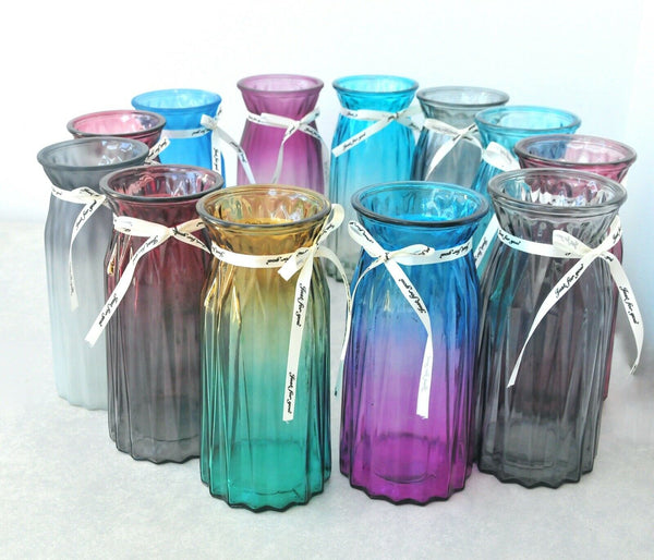 Rocwing 25cm (10") Multicolor Ribbed Glass Vase 12 Color
