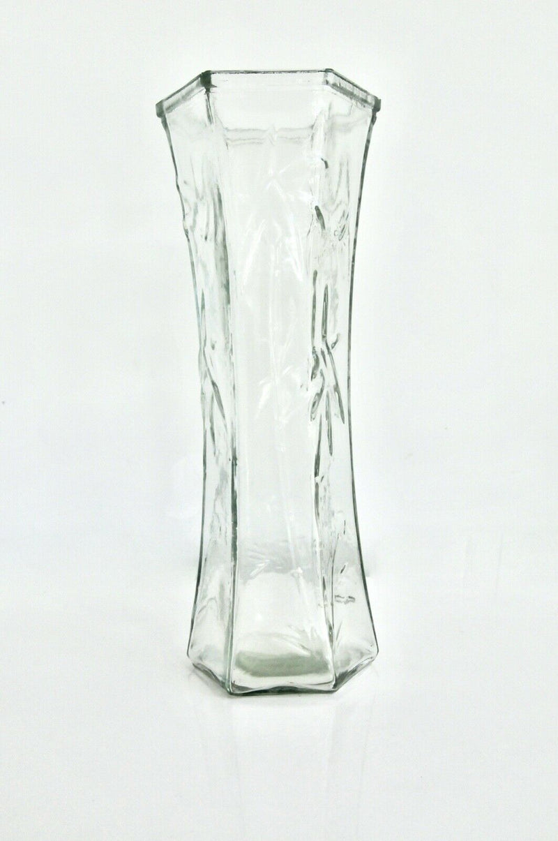 Rocwing Clear Glass Hexagon Vase 30cm High with Prominent Flowers and Plants